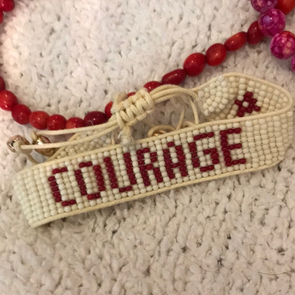 Beaded 'Courage' Bracelet & Mixed Bead Bracelet Set - Red & Pink - Picture 2 of 6